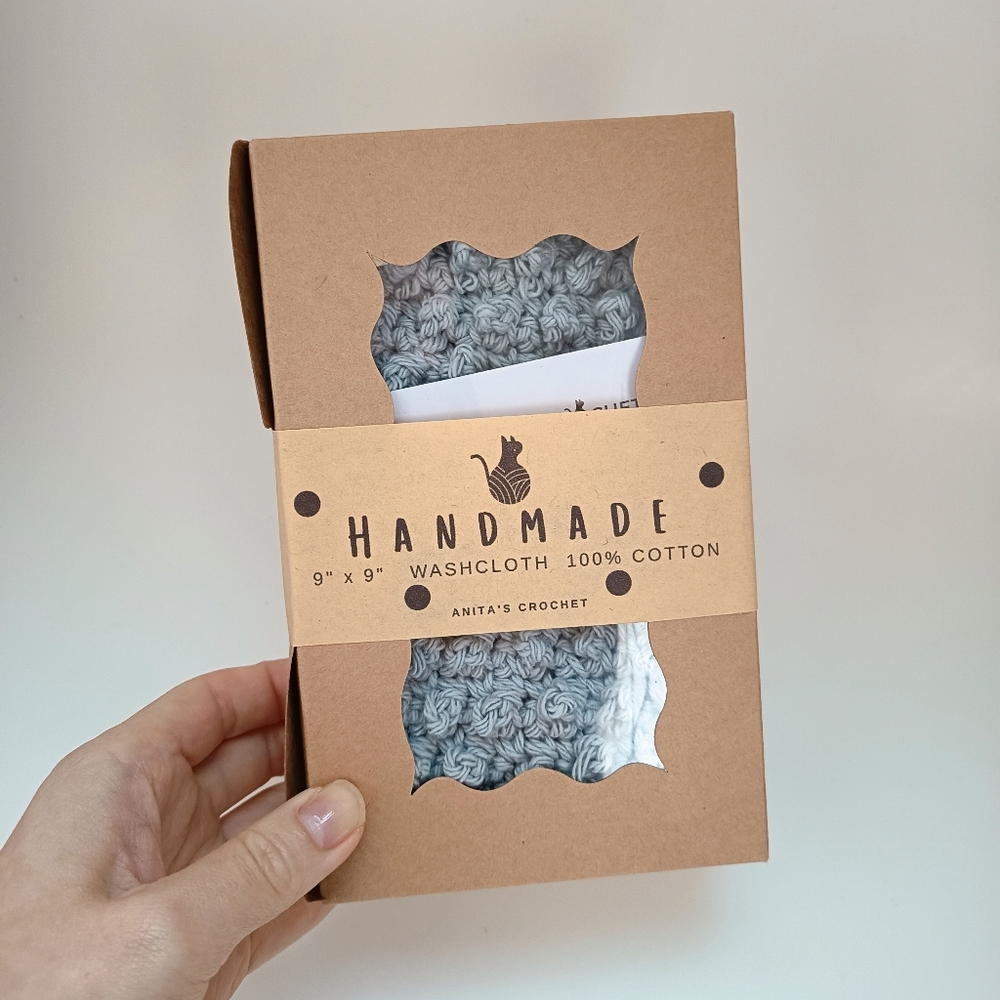 🖤Handmade Cotton Washcloth Gray with box
